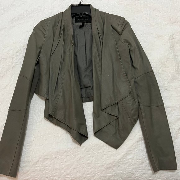 BCBGMaxAzria - grey draped GENUINE LETHER jacket - XS - Picture 1 of 2